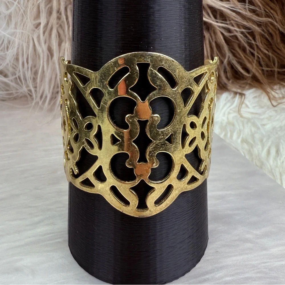 Vintage Goldtone Filigree Wide Band Cuff Bracelet